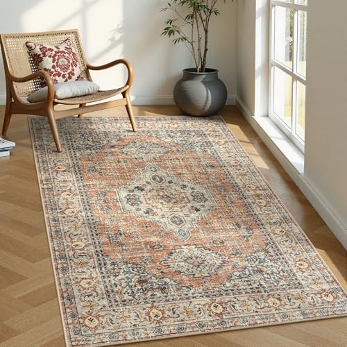 Lahome Oriental Washable Bedroom Rug, 4x6 Area Rug for Living Room - color: Terracotta, size: 4' x 6' (Rectangular)