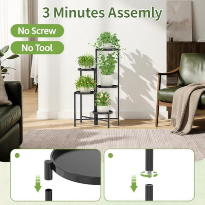 LASZOLA Plant Stand Indoor 10 Inch Large Tray With Lights, 5 Tier Black - color: Black with Light, size: 5 Tier
