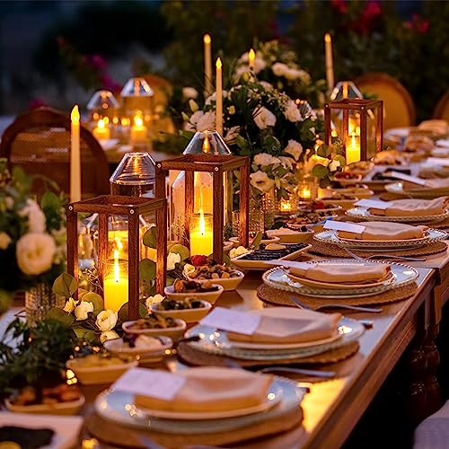 Sabary 5 Sets/ 15 Pcs Wooden Lantern LED Candles Wedding Centerpiece