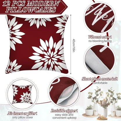 Flutesan 12 Pcs Pillow Covers 18x18 Geometric Linen for Couch, Red - color: Red