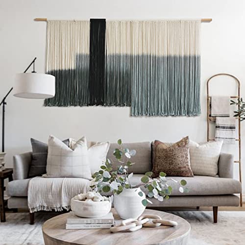 Macrame Wall Hanging Grey Dip Dye Large Boho Fiber Wall Art Decor 57"W*35"L - color: Grey