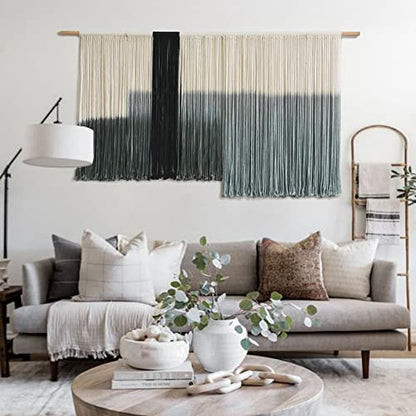 Macrame Wall Hanging Grey Dip Dye Large Boho Fiber Wall Art Decor 57"W*35"L - color: Grey