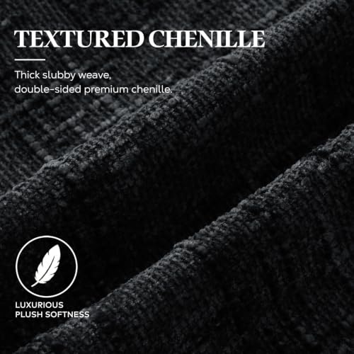 Pallene Black Textured Chenille Throw Pillow Covers 18x18 Set of 2 - color: Black, size: 18" x 18" (Pack of 2)