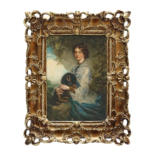 FOLKOR Framed Canvas Wall Art for Living Room, Vintage Home Decor Lady Holding Dog Oil Painting Bathroom Wall Decor, Swan Art Prints Gifts for Friends or Family, 5x7 - color: Lady Holding Dog, size: 5x7"