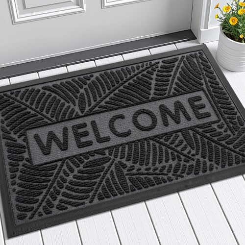 Smiry Welcome Front Door Mat for Outdoor Indoor 35x23, All-Season Doormat - color: Grey, size: 35" X 23"