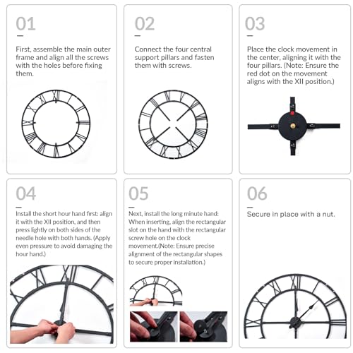 32 Inch Large Silent Wall Clock, Easy Assembly Roman Numeral Bronze - color: Bronze Metal Wall Clock, size: 32inch