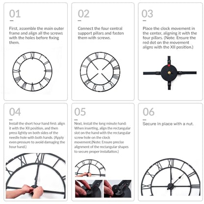 32 Inch Large Silent Wall Clock, Easy Assembly Roman Numeral Bronze - color: Bronze Metal Wall Clock, size: 32inch