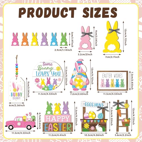 Marsui Easter Tiered Tray Decor Happy Easter Tiered Tray Ornament Rustic Farmhouse Spring Sign Bunny Truck Gnome Egg Wooden Sign for Home Table Decor(Floral Style) - style: Floral Style