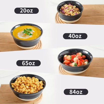 HASENSE Nesting Ceramic Mixing Bowls Set of 4, 2.5/1.5/1.0/0.5 Qt Black & Beige Stoneware Bowls, Farmhouse Bowls for Cooking, Baking, Fruit & Holiday Serving, Dishwasher & Microwave Safe - color: Black, size: 84+65+40+20 oz