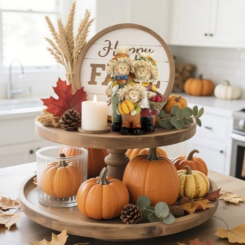Hodao Fall Scarecrow Family Figurine, Autumn Harvest Thanksgiving Decor - color: Scarecrow Family Figurines