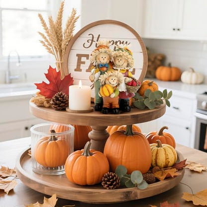 Hodao Fall Scarecrow Family Figurine, Autumn Harvest Thanksgiving Decor - color: Scarecrow Family Figurines