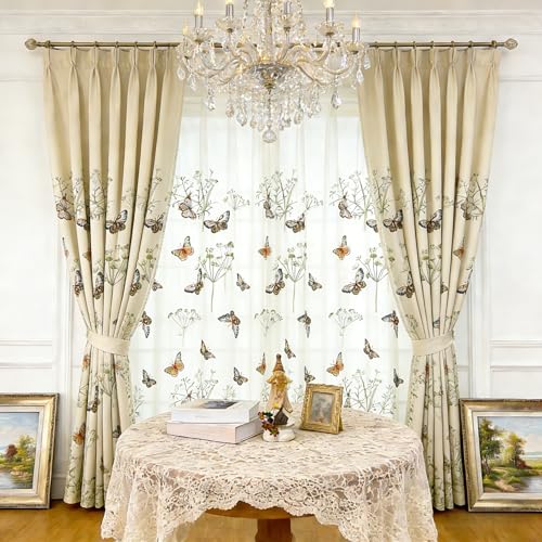 Embroidered Butterfly Window Semi Sheer Curtains for Kids Room Country Style Dandelion Pattern Room Divider Rod Pocket Tulle Gauze Voile Panel Drapes for Living Room 1 Panel W52 x L63 inch - size: 52"W x 63"L (Pack of 1)