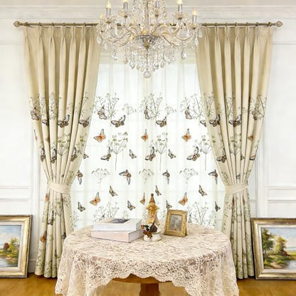 Embroidered Butterfly Window Semi Sheer Curtains for Kids Room Country Style Dandelion Pattern Room Divider Rod Pocket Tulle Gauze Voile Panel Drapes for Living Room 1 Panel W52 x L63 inch - size: 52"W x 63"L (Pack of 1)
