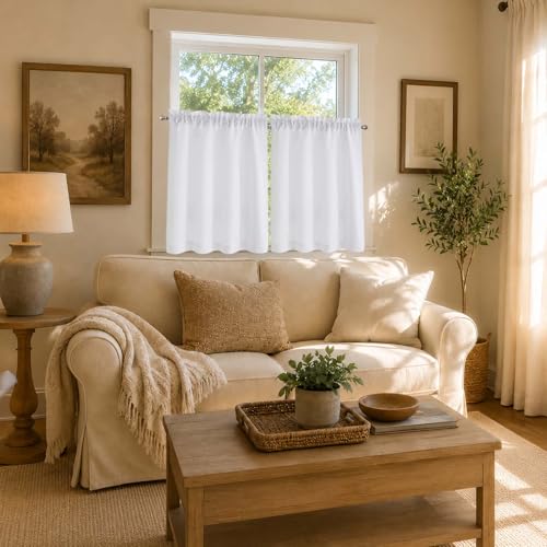 Chyhomenyc White Curtains 30 Inch Length, 2 Panels - color: White, size: 30"W x 30"L (Pack of 2)
