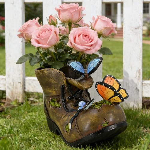 Outdoor Boot Plant Pots Rustic Cute Unique Planters for Indoor Plants - color: Boot Butterfly
