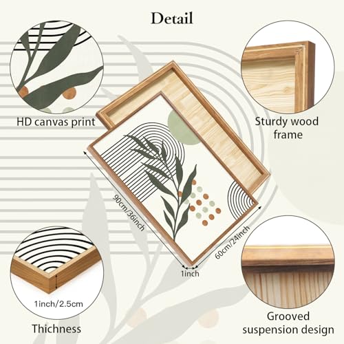KAlRNE Sage Green Boho Beige Framed Wall Art Botanical Set-24’’X36’’X3 - color: Sage Green Boho Beige, size: 24"Lx36"W