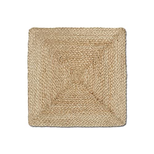 Revive Jute Placemats Set of 4-14 x 14 inch Square Natural Table Mats, Boho Heat Resistant Rustic Farmhouse Kitchen countertop & Wooden Dining Table