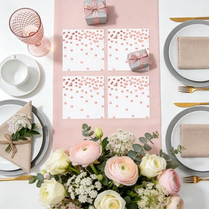 80 Pack of White Paper Cocktail Napkins with Gold Foil Polka Dot Confetti，Polka Dot Party Supplies(5 x 5 in，3-ply) (Rose Gold) - style: Pink Dot
