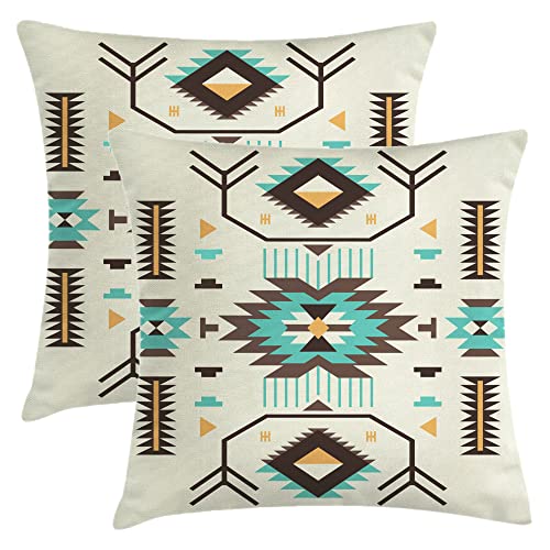 Boho Southwest Pillow Covers 16 x 16 Inch Western Native American Brown Turquoise Geometry Decorative Throw Pillows Aztec Southwestern Pillowcase for Couch Bed Outdoor Decor,Set of 2 - color: Southwest, size: 16" x 16" (Pack of 2)