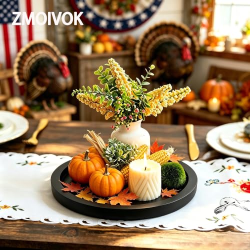 11 inch Round Decorative Tray,Black Wooden Rustic Wood Serving Trays