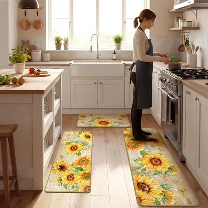 Fourluoo 3 Pcs Sunflower Kitchen Rugs and Mats Set - color: Light Pattern