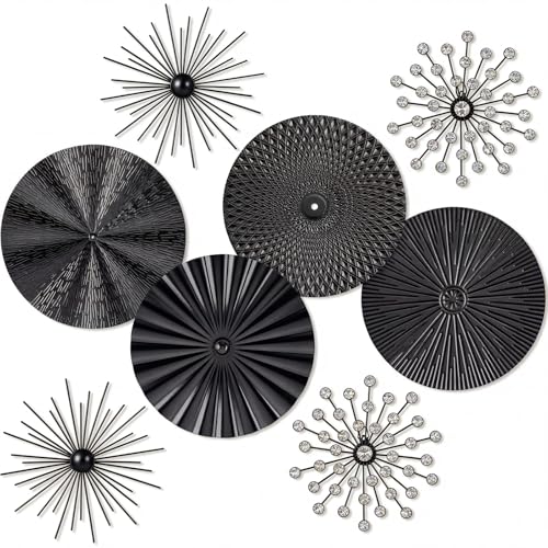 Frienda 8 Pcs Metal Wall Decoration Metal Starburst Radial Plate Art Hanging Decorative Wall Decorations 3D Sunburst Decoration for Home Bedroom Living Room Office Entryway(Black) - color: Black