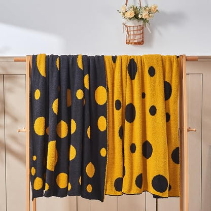 CozeCube Reversible Knit Throw Blanket, Yellow Black Polka Dot, 50"x60" - color: D-gold Yellow and Black, size: 50"x60"