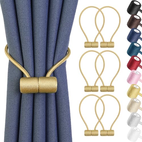 Remunkia Magnetic Curtain Tiebacks 6 Pack, Curtain Tie Backs Curtain Holders, Window Treatment Holdbacks with Strong Magnet, Gold - color: Gold, size: 6 Pack