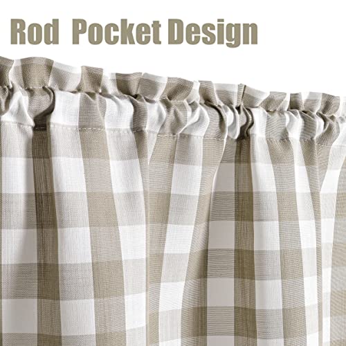 Amzdecor Linen White Buffalo Plaid Valance Semi Sheer Cafe Curtain 55"x15" - color: Linen/White