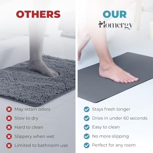Homergy Bath Mat for Bathroom Non Slip, Quick Dry, 24x48 in, Dark Grey - color: Dark Gray, size: 24" x 48"
