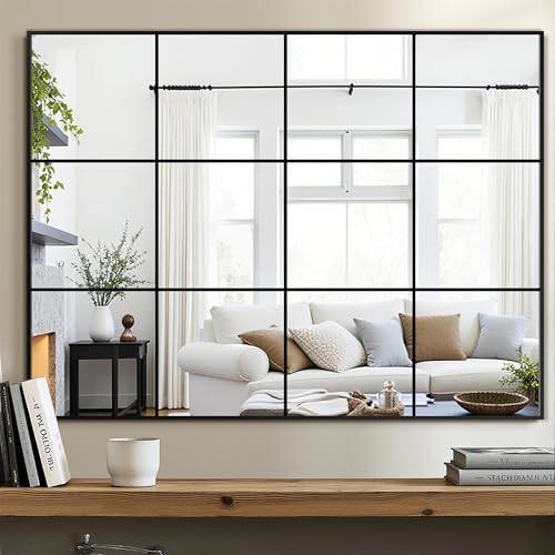 Delma Window Pane Mirror for Wall, 40"x30" Window Mirror Black - size: 40"L x 30"W