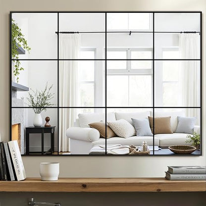 Delma Window Pane Mirror for Wall, 40"x30" Window Mirror Black - size: 40"L x 30"W