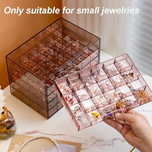 YUFONG Earring Storage Box Organizer 5 Drawers with 120 Small Compartments - color: Clear Purple Brown