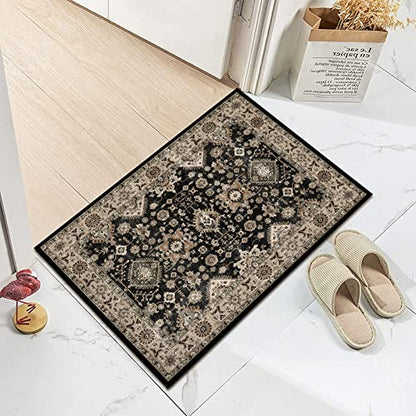 Washable Runner Rug 2x3: Entryway Rug Door Mat Non Slip Runner Rug Low Pile - color: Black, size: 2' x 3' (Rectangular)