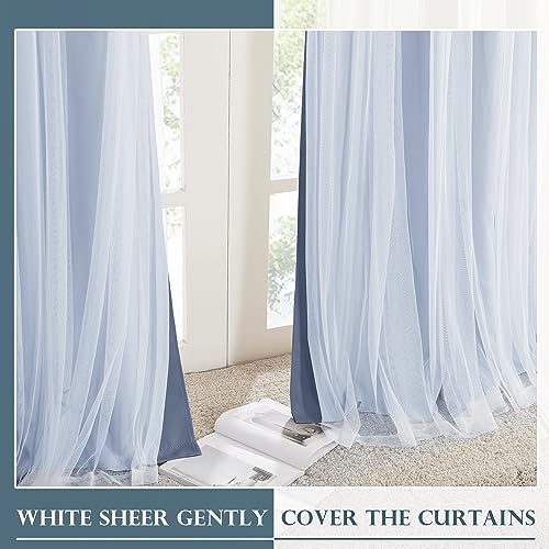PONY DANCE Dusty Blue Blackout Curtains with White Sheer for Girls Bedroom - color: Blue Haze, size: 52"W x 72"L (Pack of 2)