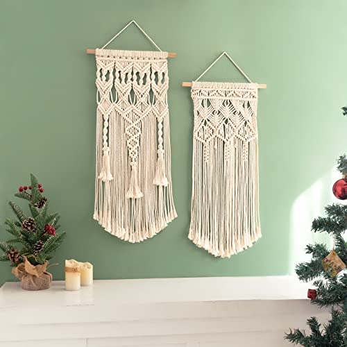 Mkono 2 Pcs Macrame Wall Hanging, Boho Woven Chic Tapestry Decor, Ivory - size: Medium