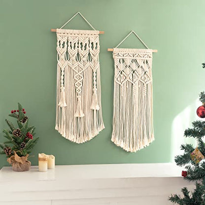 Mkono 2 Pcs Macrame Wall Hanging, Boho Woven Chic Tapestry Decor, Ivory - size: Medium