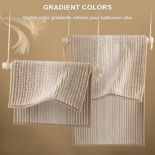 BSICPRO Bathroom Rugs Sets 2 Piece, Non Slip Boho Bath Mats, Beige - color: Beige, size: 20" x 32" Plus 16" x 24"