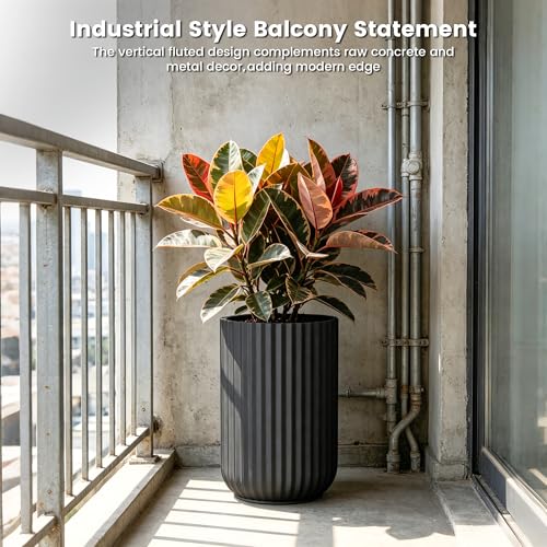 Kante Black Concrete Planter 21.7" Tall All-Weather Round Large Pot - color: Black, size: 14"Dia x 21.7"H
