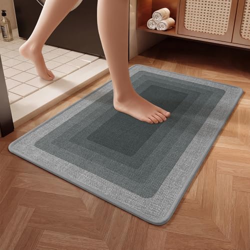 Bath Mat Non Slip,Quick Dry Bathroom Rug Under Door,20"x32",Grey - color: Grid Grey, size: 20" x 32"