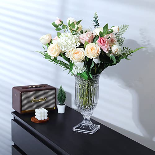 Joeyan 13" Glass Urn Vase,Tall Centerpiece with Ripple Diamond Pattern