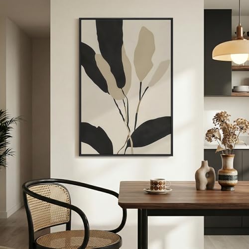 Framed Boho Neutral Abstract Botanical Wall Art for Living Room, 24x36 Inch - color: Neutral Beige, size: 36"L x 24"W
