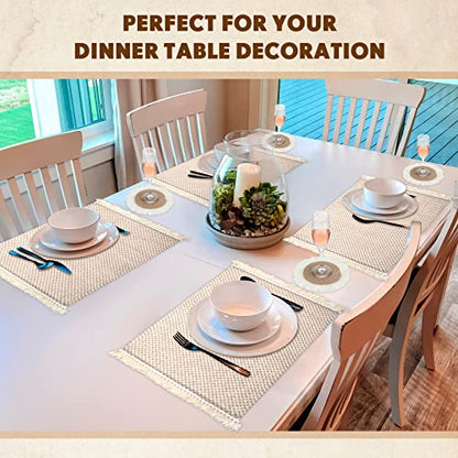 Tatuo 13 Pcs Macrame Table Runner Placemat Coaster Set, Boho Tassel, Retro