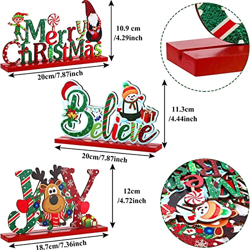 Blulu Christmas Wooden Signs Tabletop Farmhouse Centerpieces, Red, 3 Pcs - color: Red