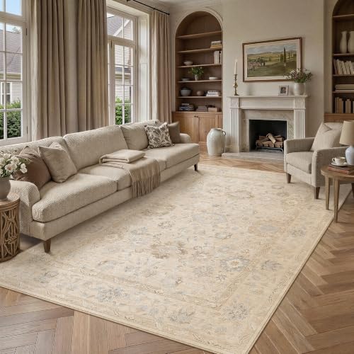 8x10 Washable Living Room Area Rug Beige Vintage Netural Carpet - color: Beige, size: 8' x 10' (Rectangular)