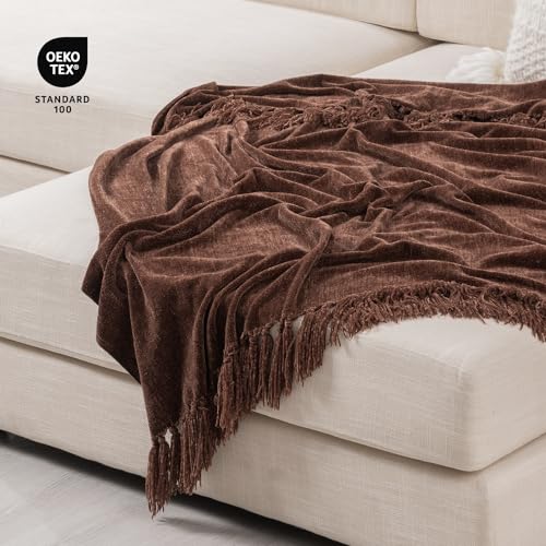 RECYCO Chenille Throw Blanket for Couch, 50"x60", Brown - color: Brown, size: 50'' X 60''