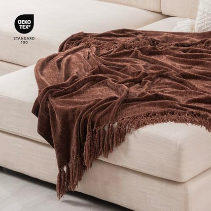 RECYCO Chenille Throw Blanket for Couch, 50"x60", Brown - color: Brown, size: 50'' X 60''