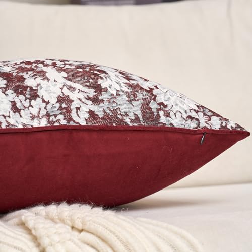Alerfa Burgundy Neutral Floral Pillow Cover 18 x 18 Inch, Vintage Chenille Square Couch Pillow Cover Soft Decorative Farmhouse Accent Pillowcase for Living Room Bedroom - color: Burgundy, size: 18" x 18" (Pack of 1)