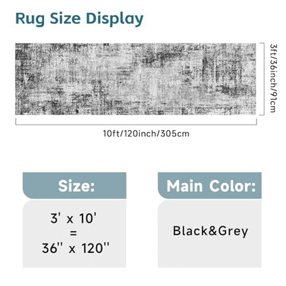 3x10 Runner Rug Non-Slip Washable: Modern Long Hallway Runner Rug Black - color: Black, size: 3' x 10' (Runner)