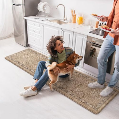 KIMODE Anti Fatigue Kitchen Mat, Cushioned Boho Kitchen Runner 17.3"x59" - color: Brown/Multi, size: 59"L x 17.3"W x 0.5"Th